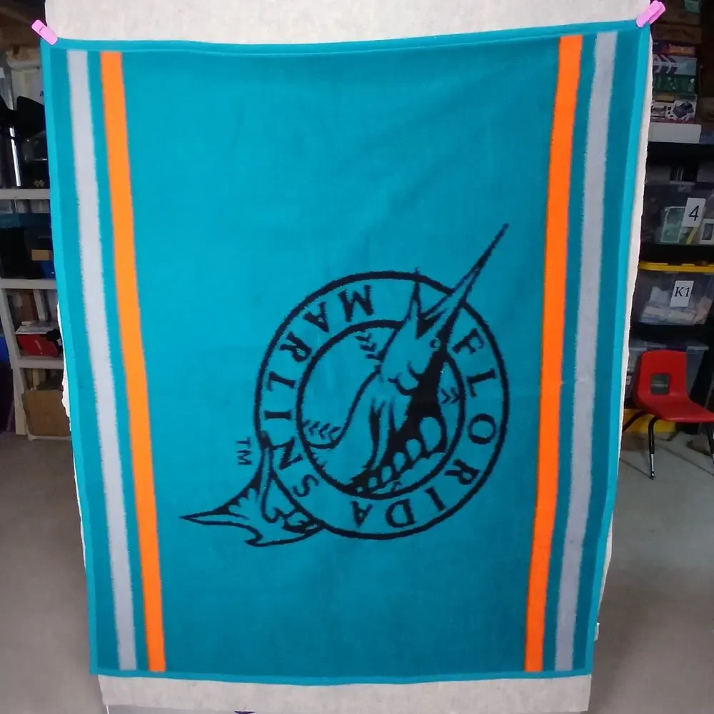 ACRYL Velours Florida Marlins Throw Blanket Vintage Size 57 X 48 Inch Min Piling